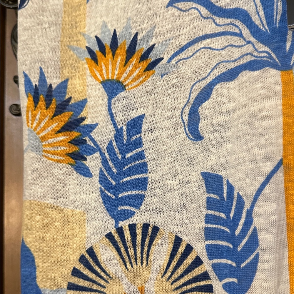 NEW Nicole Miller NewYork Linen Vibrant Blue Yellow Tropical Floral Print Shirt - Picture 4 of 6